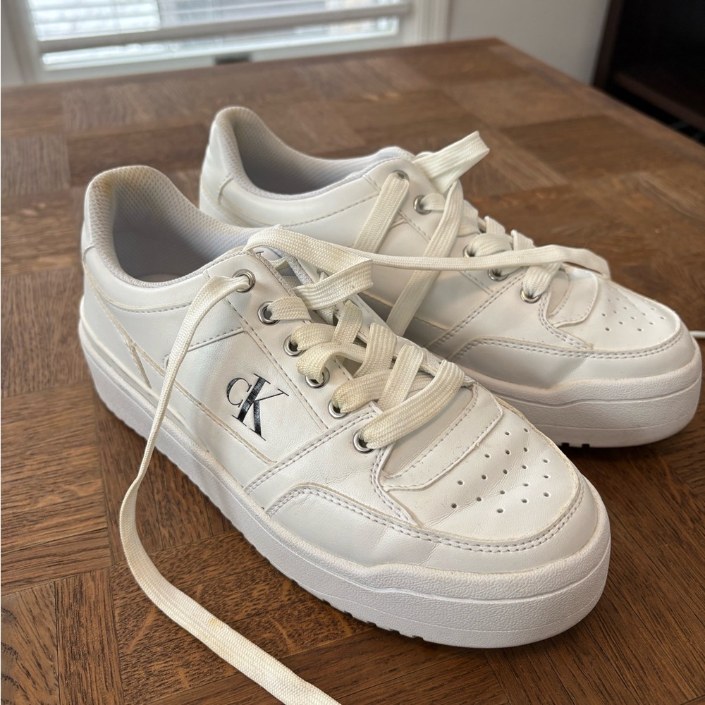Calvin Klein Cream Lace-Up Sneakers